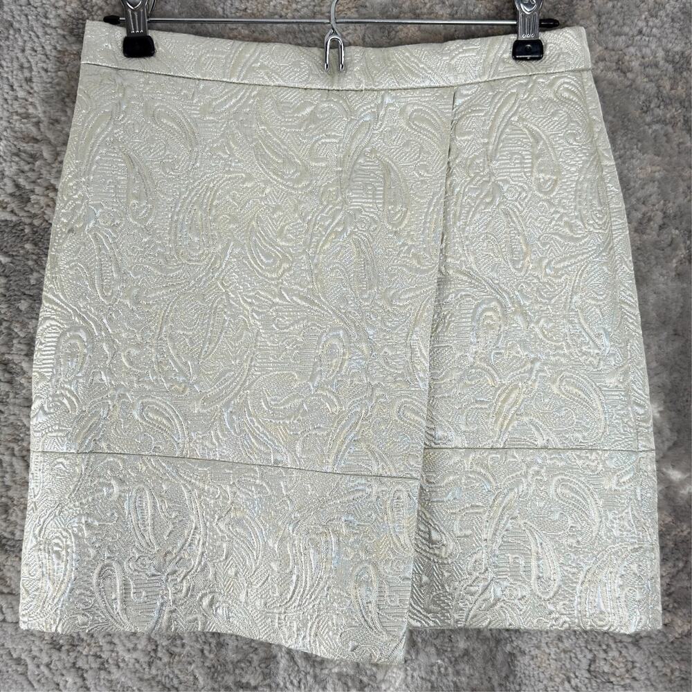 J Crew Size 00 Paisley Wrap Mini Skirt Ivory Preppy Zip Lined